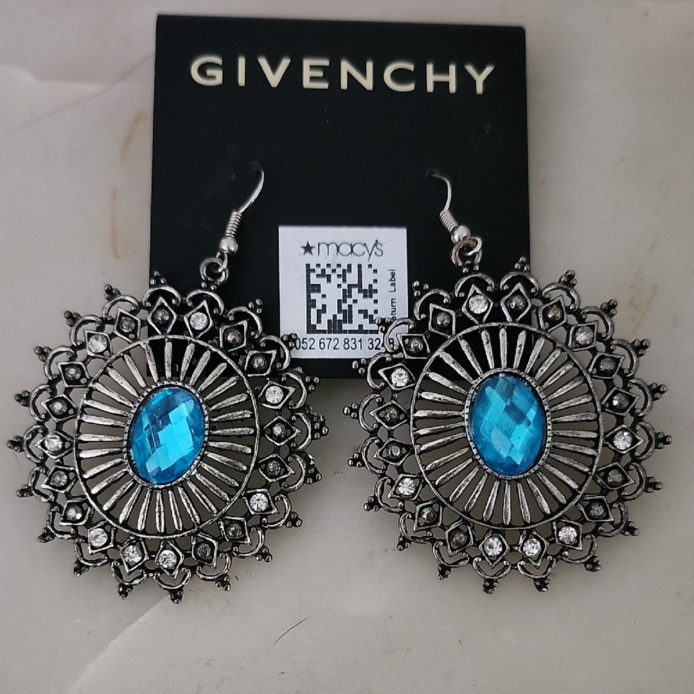Givenchy Silver and Blue Statement Earrings